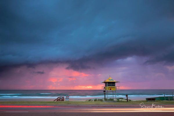 lifeguard tower pink blue storm main beach gold coast
