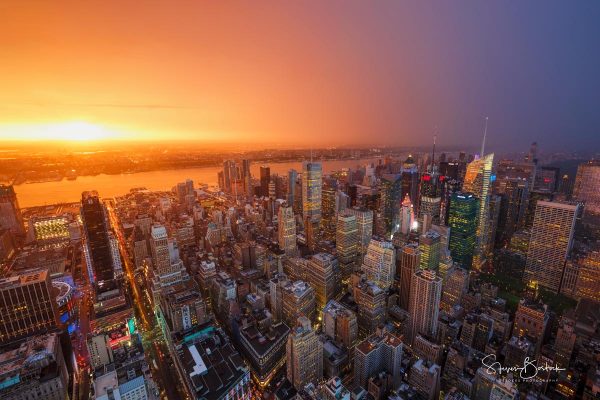manhattan orange glow sunset city new york