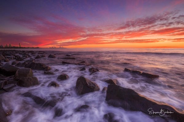 pink orange sunrise rocks burleigh heads gold coast